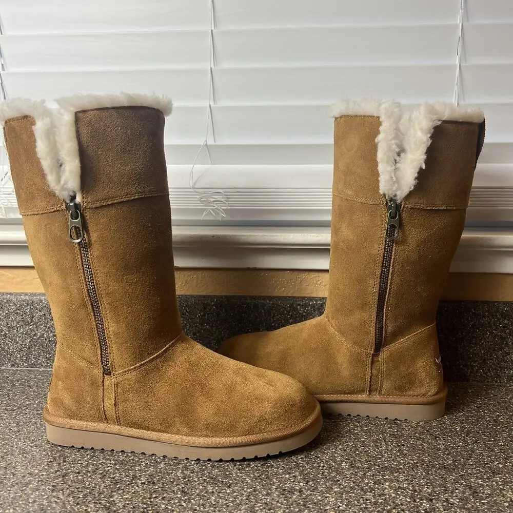 Koolaburra By Ugg 1114831 Chestnut Winter Tall Boot Women Sz 7 Sherpa Lining Zip